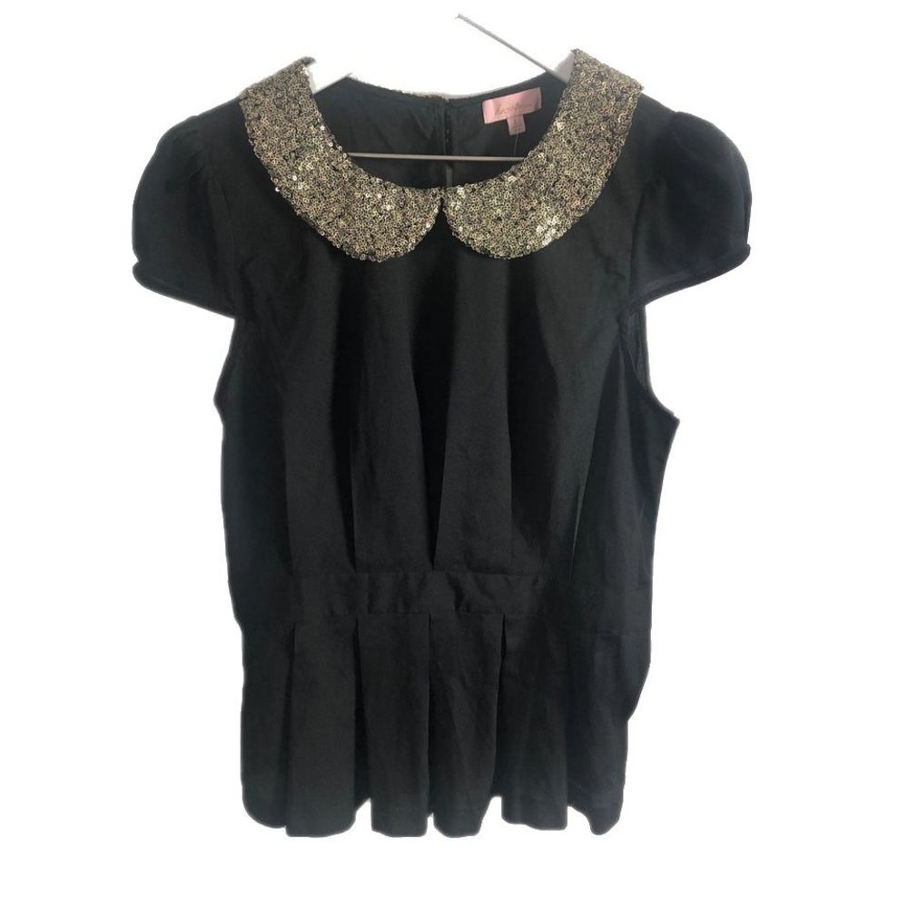 Heart's size L Black silky, sequined collar top